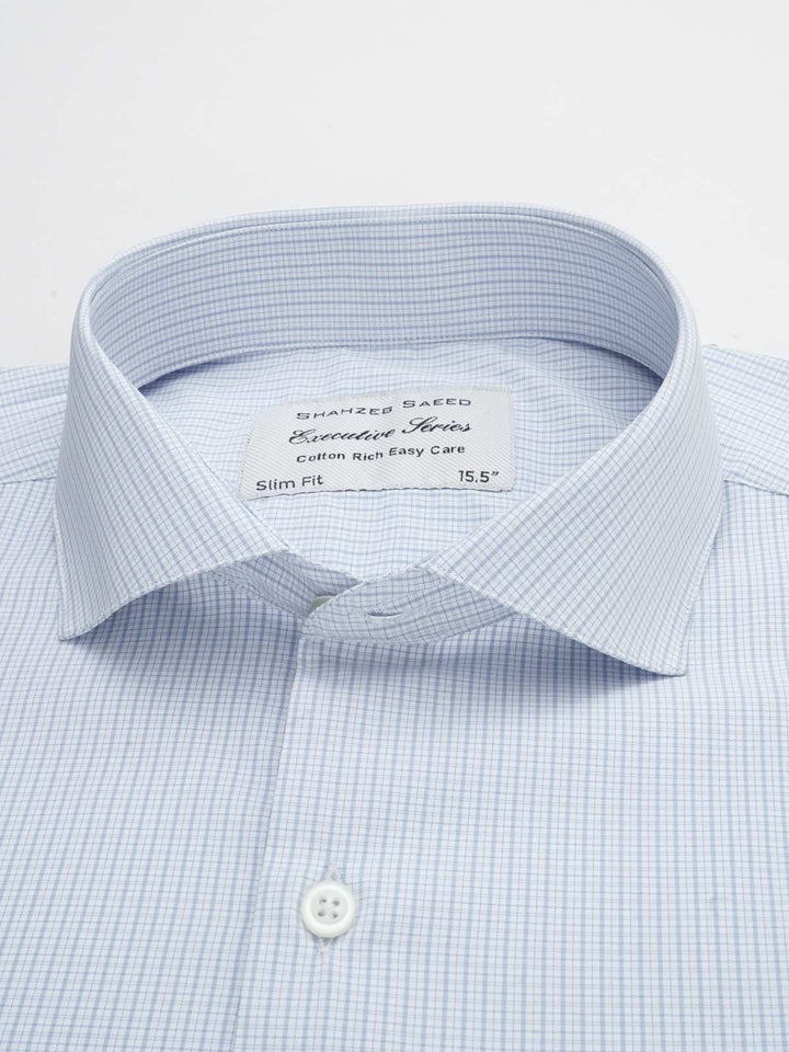 Blue Self Checkered, Executive Series, Cutaway Collar Men’s Formal Shirt (FS-123)