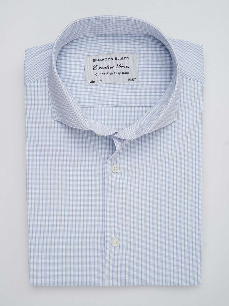 Blue Self Checkered, Executive Series, Cutaway Collar Men’s Formal Shirt (FS-123)