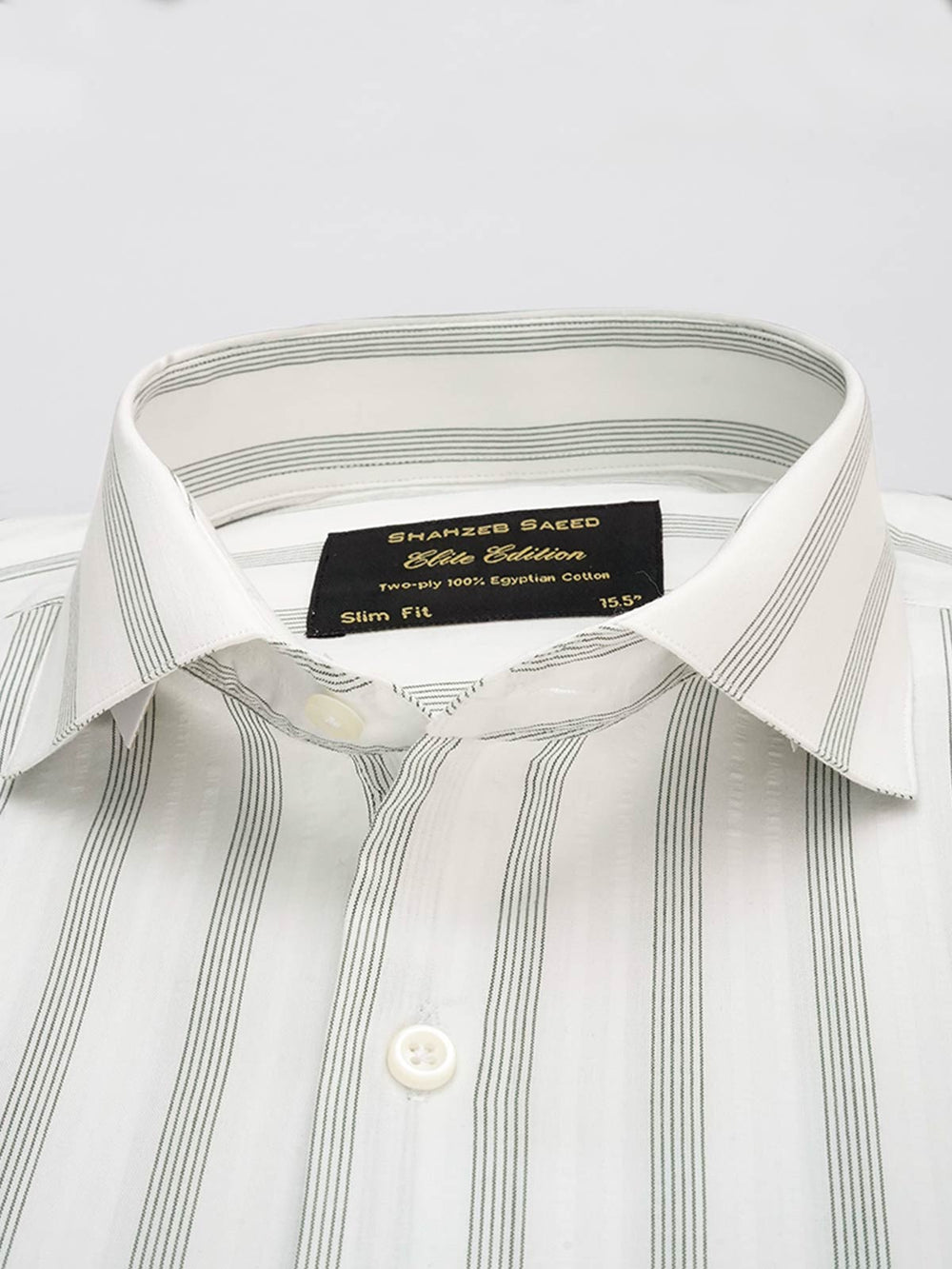 Green & White Self Striped, Elite Edition, Cutaway Collar Men’s Formal Shirt (FS-022)