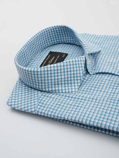 Blue & White Micro Checkered, Elite Edition, Cutaway Collar Men’s Formal Shirt (FS-023)