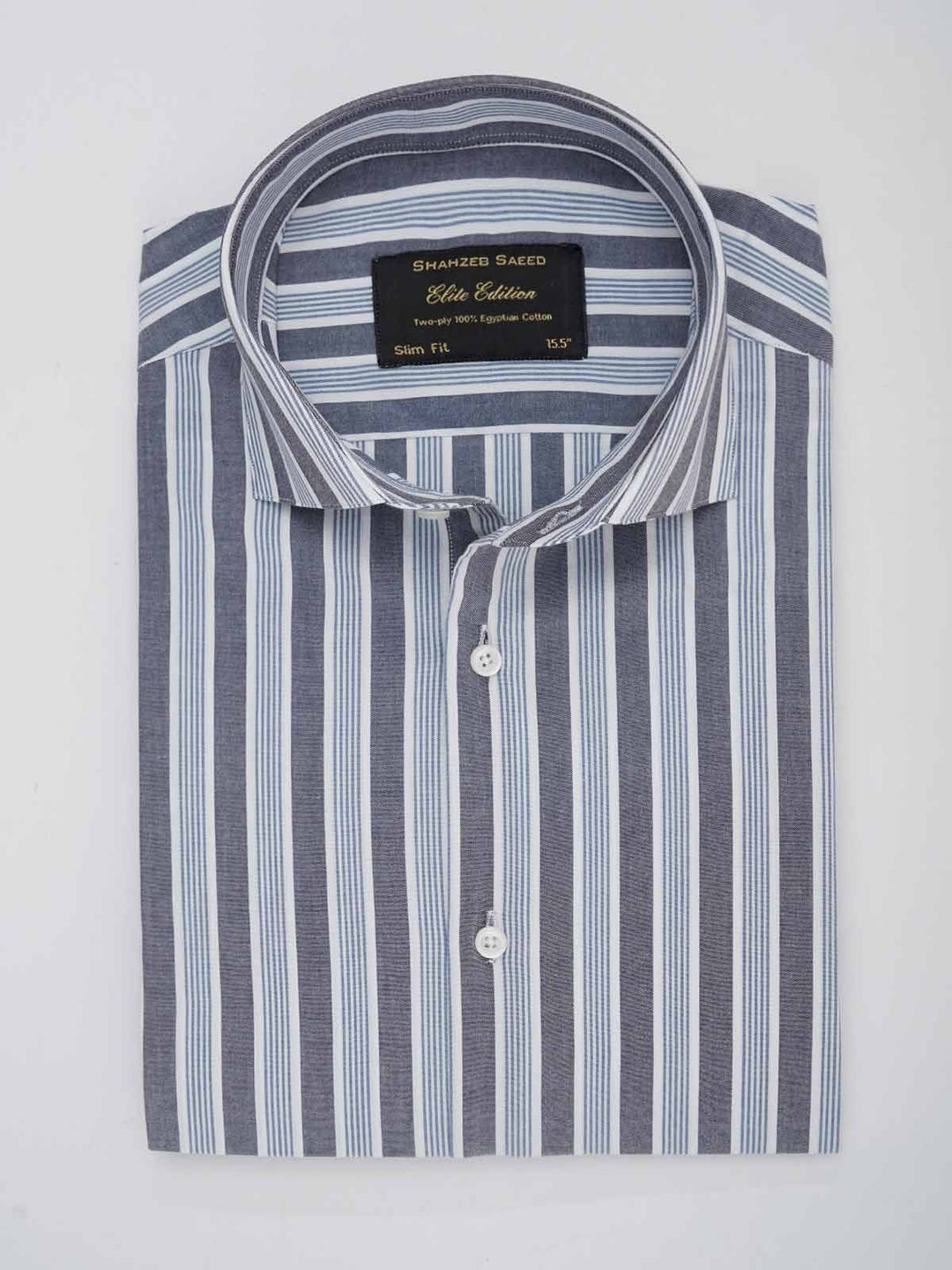 Grey & White Striped, Elite Edition, Cutaway Collar Men’s Formal Shirt (FS-024)