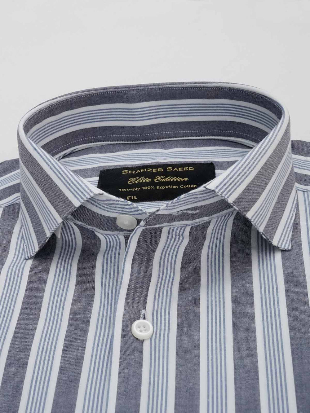 Grey & White Striped, Elite Edition, Cutaway Collar Men’s Formal Shirt (FS-024)