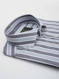 Grey & White Striped, Elite Edition, Cutaway Collar Men’s Formal Shirt (FS-024)