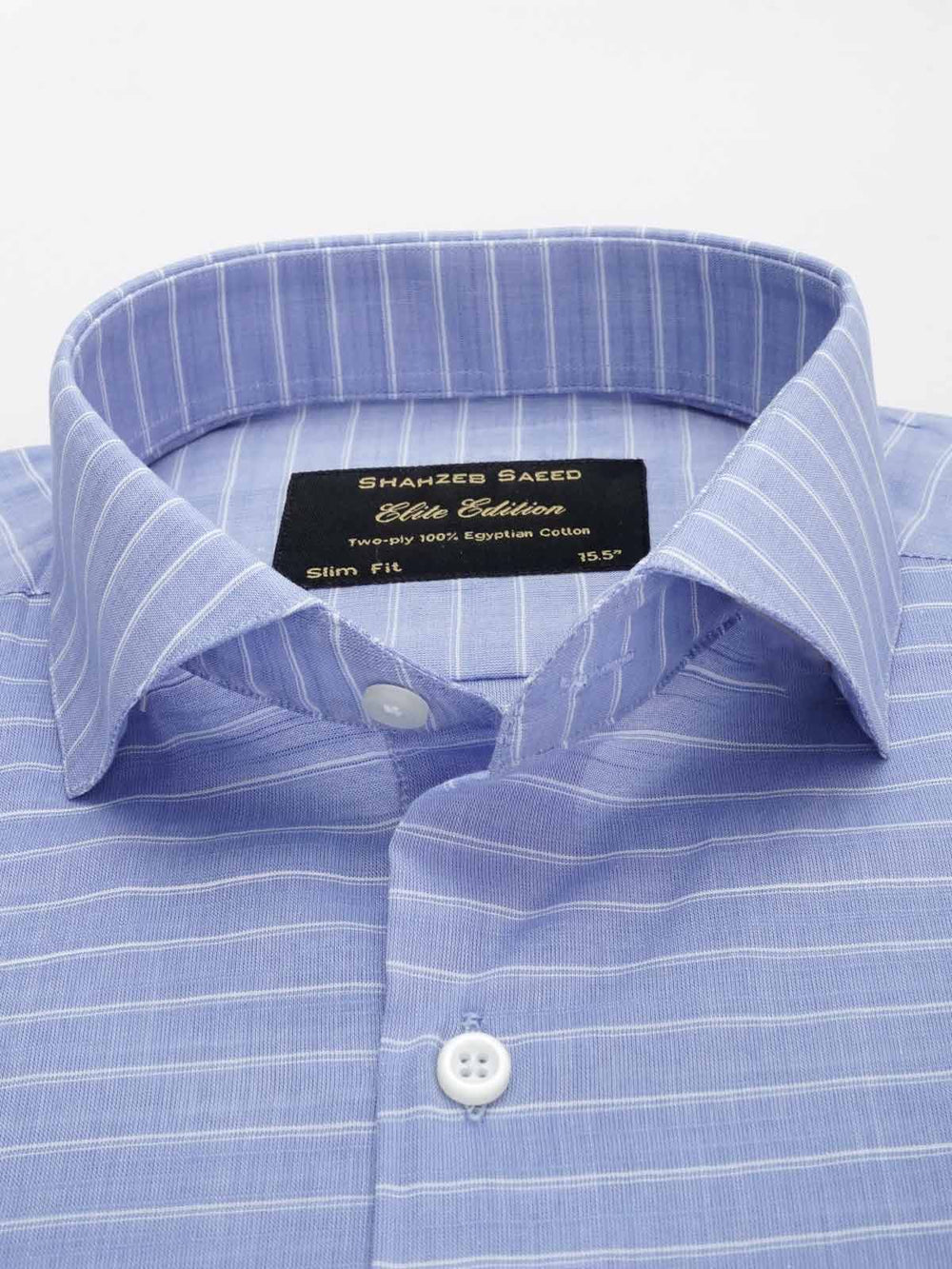 Blue & White Striped, Elite Edition, Cutaway Collar Men’s Formal Shirt (FS-031)