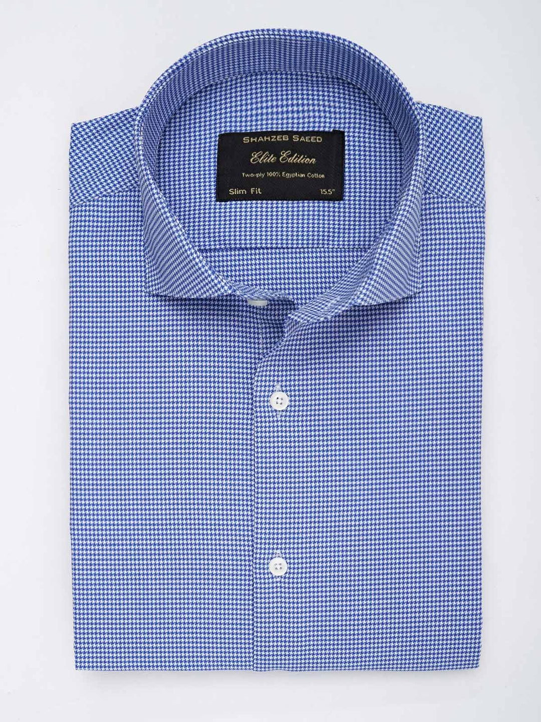 Blue Micro Checkered, Elite Edition, Cutaway Collar Men’s Formal Shirt (FS-034)