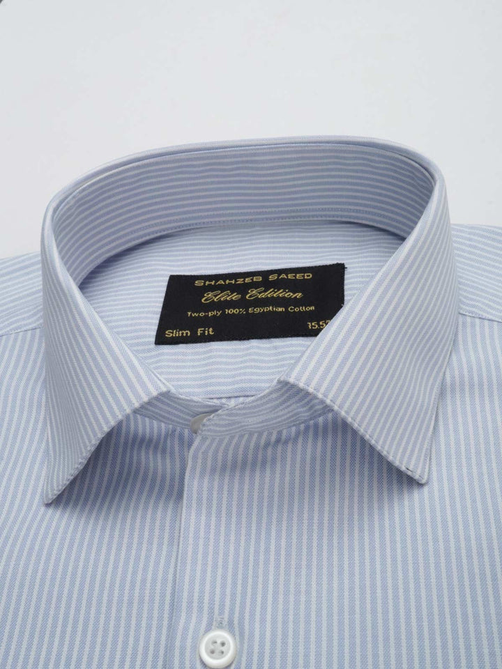 Blue & White Striped, Elite Edition, French Collar Men’s Formal Shirt (FS-079)