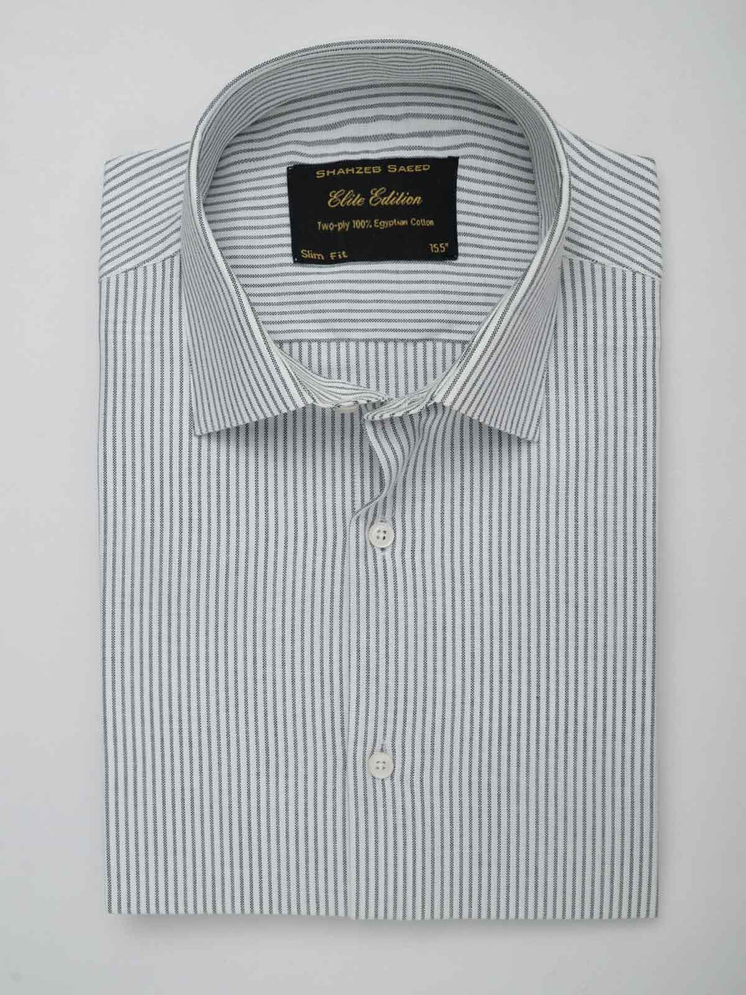 Grey & White Striped, Elite Edition, French Collar Men’s Formal Shirt (FS-081)