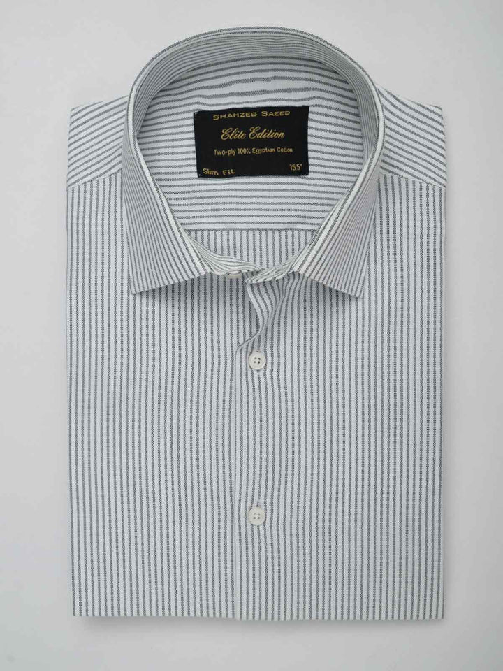 Grey & White Striped, Elite Edition, French Collar Men’s Formal Shirt (FS-081)