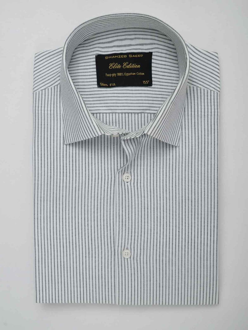 Grey & White Striped, Elite Edition, French Collar Men’s Formal Shirt (FS-081)