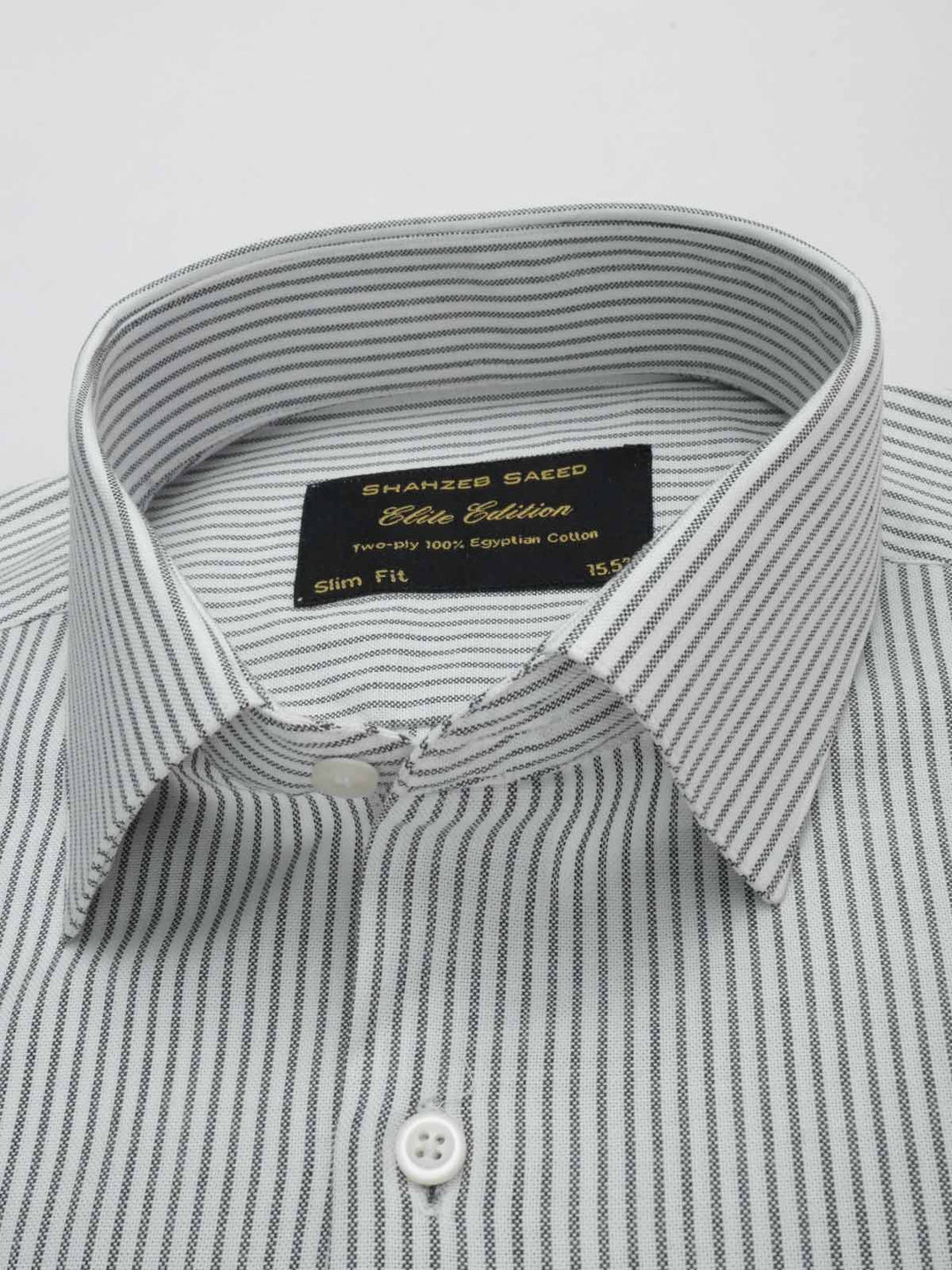 Grey & White Striped, Elite Edition, French Collar Men’s Formal Shirt (FS-081)