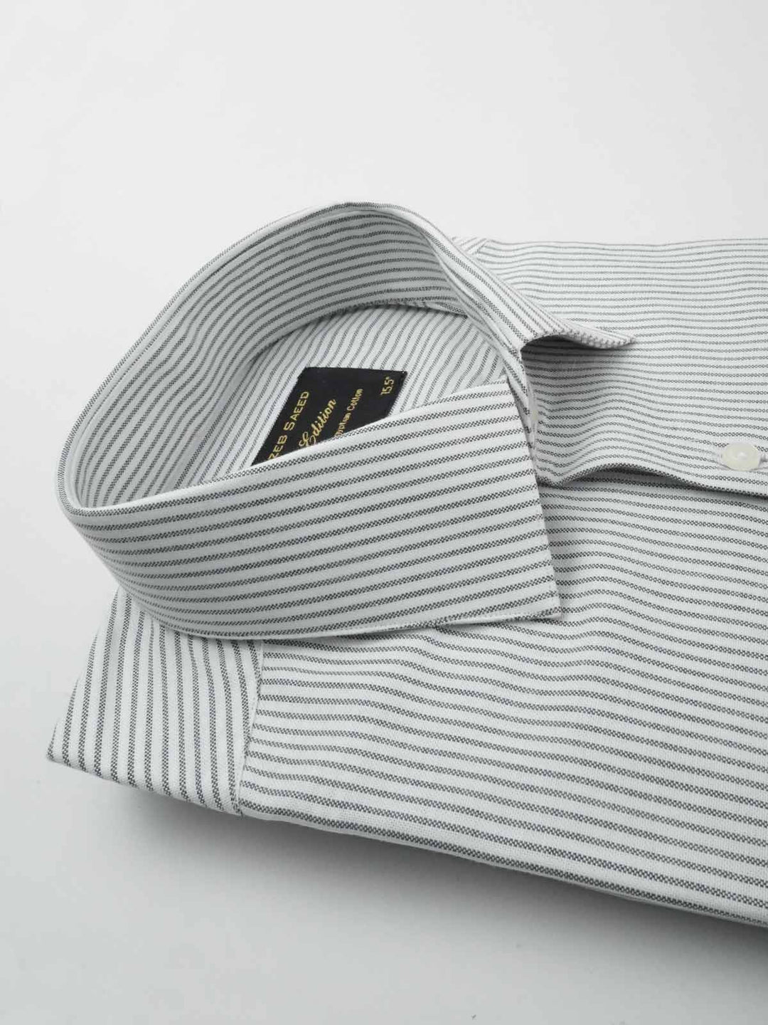 Grey & White Striped, Elite Edition, French Collar Men’s Formal Shirt (FS-081)