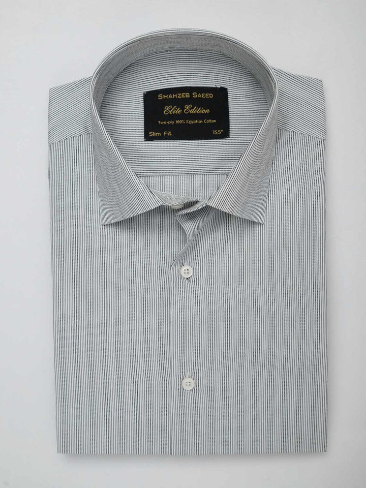 Light Grey & Black Striped, Elite Edition, French Collar Men’s Formal Shirt (FS-082)