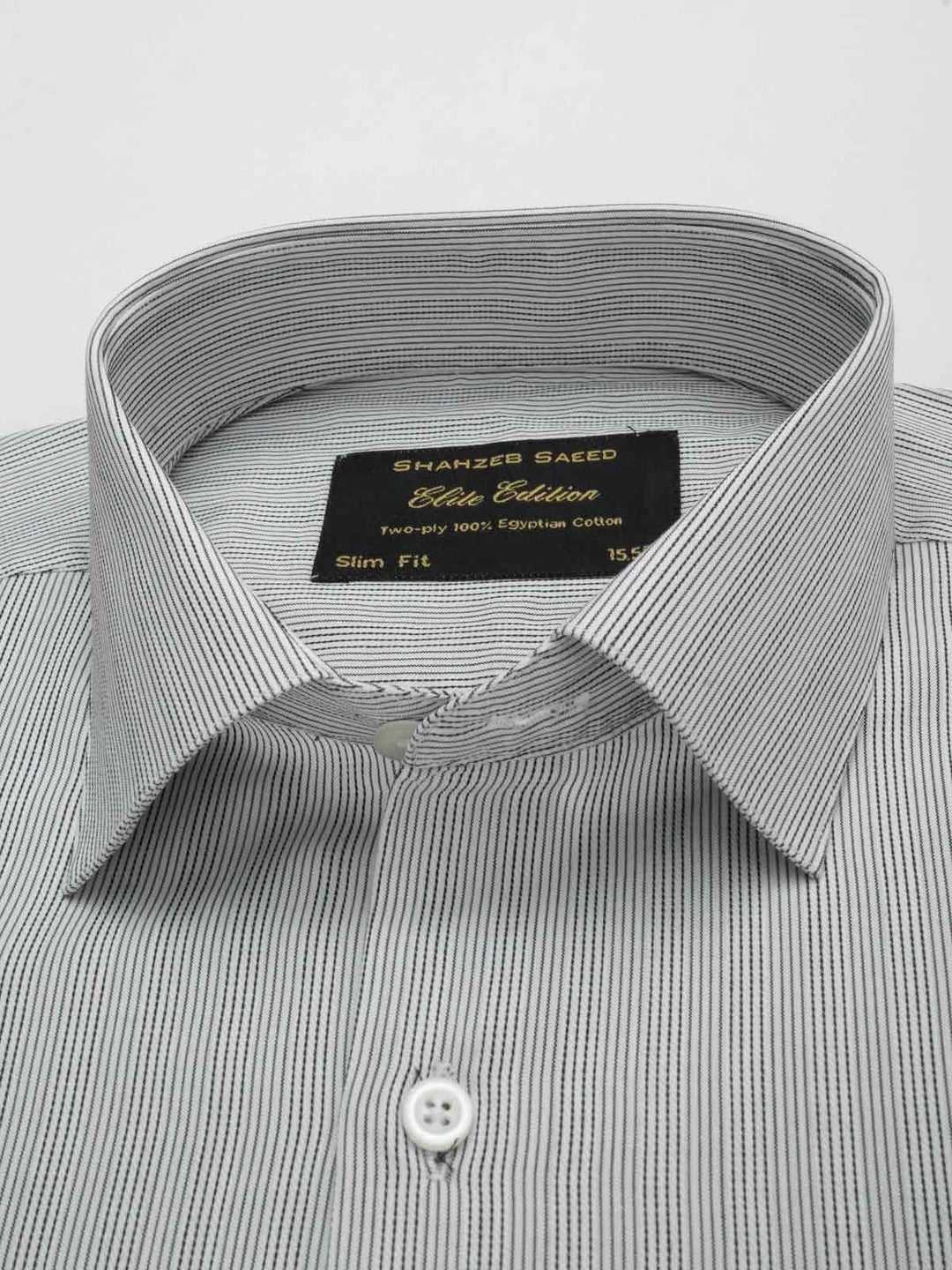 Light Grey & Black Striped, Elite Edition, French Collar Men’s Formal Shirt (FS-082)