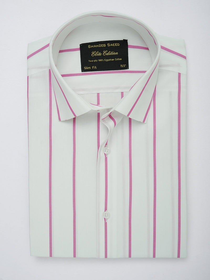 White & Pink Striped, Elite Edition, French Collar Men’s Formal Shirt (FS-083)