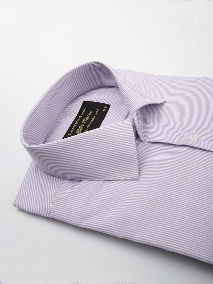 Light Purple & White Striped, Elite Edition, French Collar Men’s Formal Shirt (FS-088)