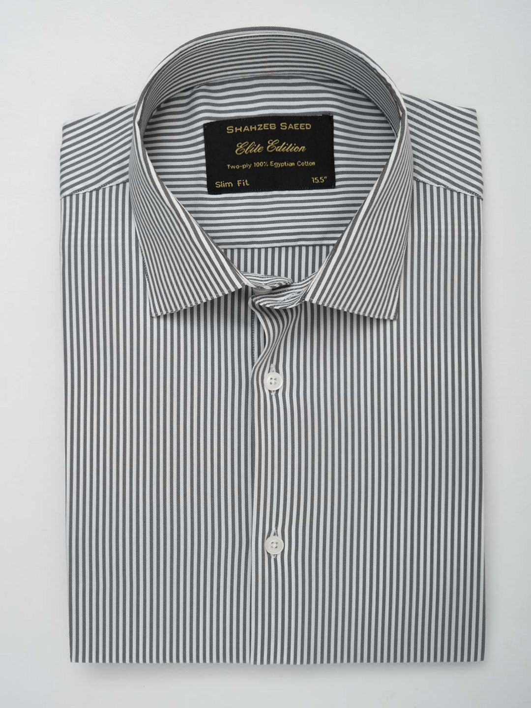 Grey & White Striped, Elite Edition, French Collar Men’s Formal Shirt (FS-089)