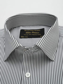 Grey & White Striped, Elite Edition, French Collar Men’s Formal Shirt (FS-089)