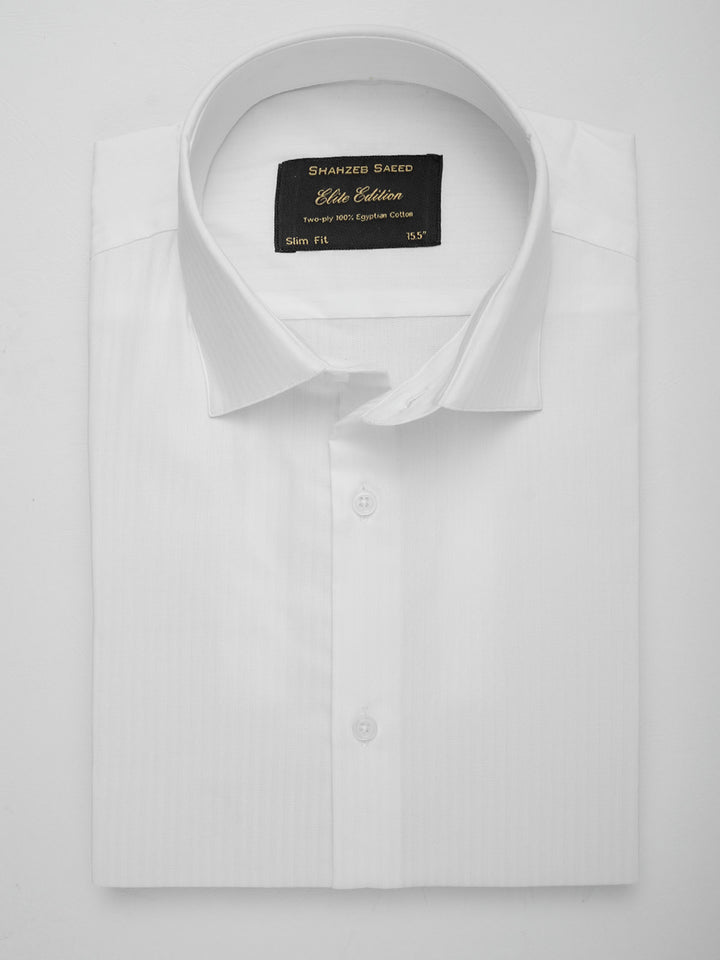 White Self Striped, Elite Edition, French Collar Men’s Formal Shirt (FS-010)