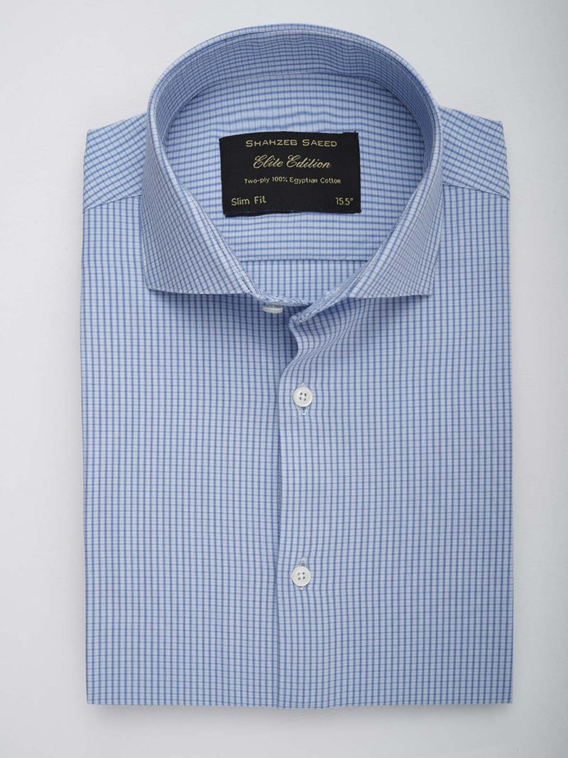 Blue Self Checkered, Elite Edition, Cutaway Collar Men’s Formal Shirt (FS-140)