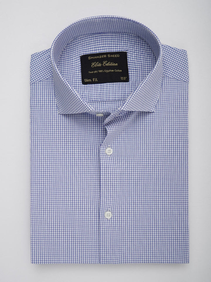 Blue Micro Checkered, Elite Edition, Cutaway Collar Men’s Formal Shirt (FS-145)