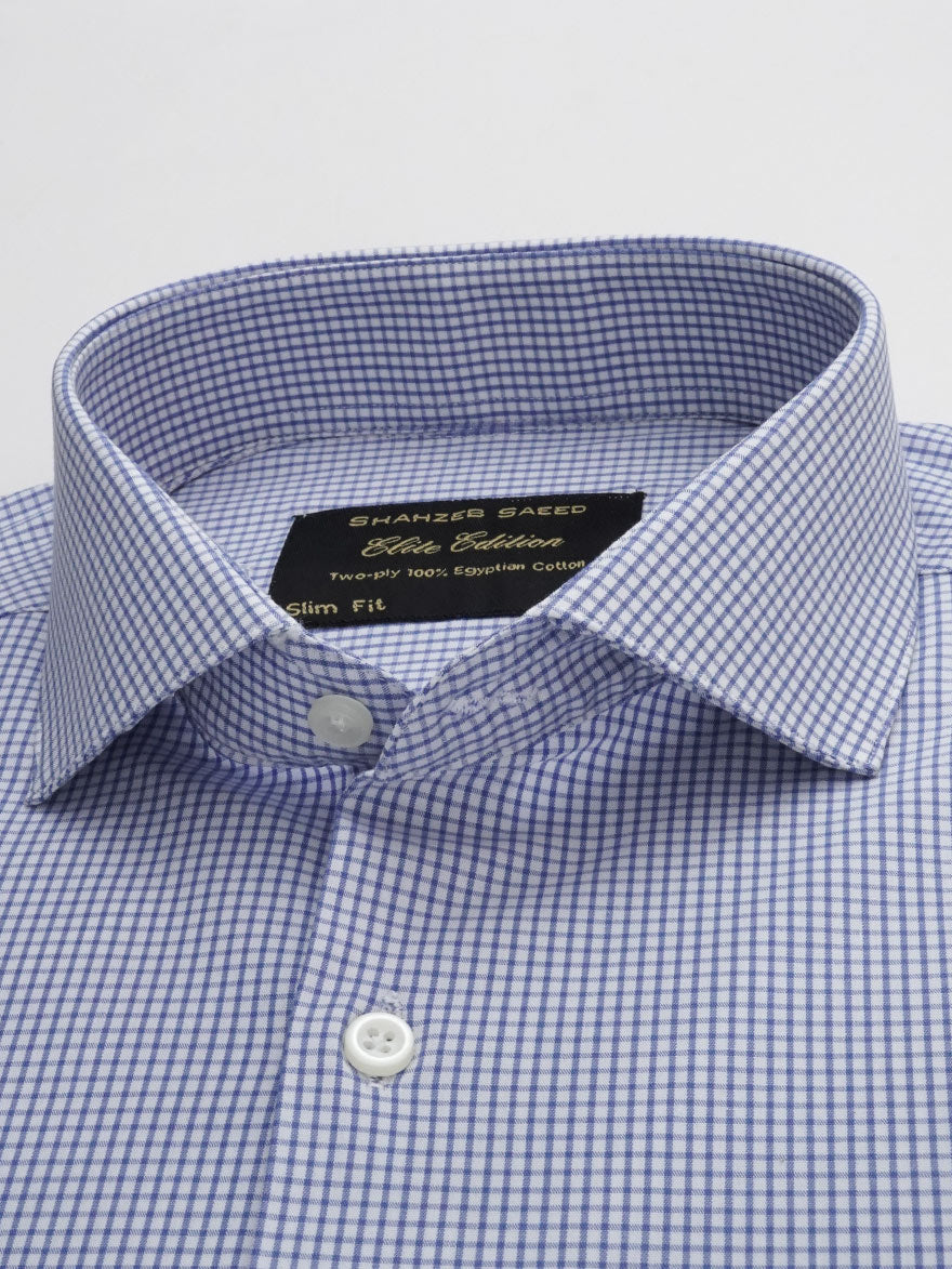 Blue Micro Checkered, Elite Edition, Cutaway Collar Men’s Formal Shirt (FS-145)