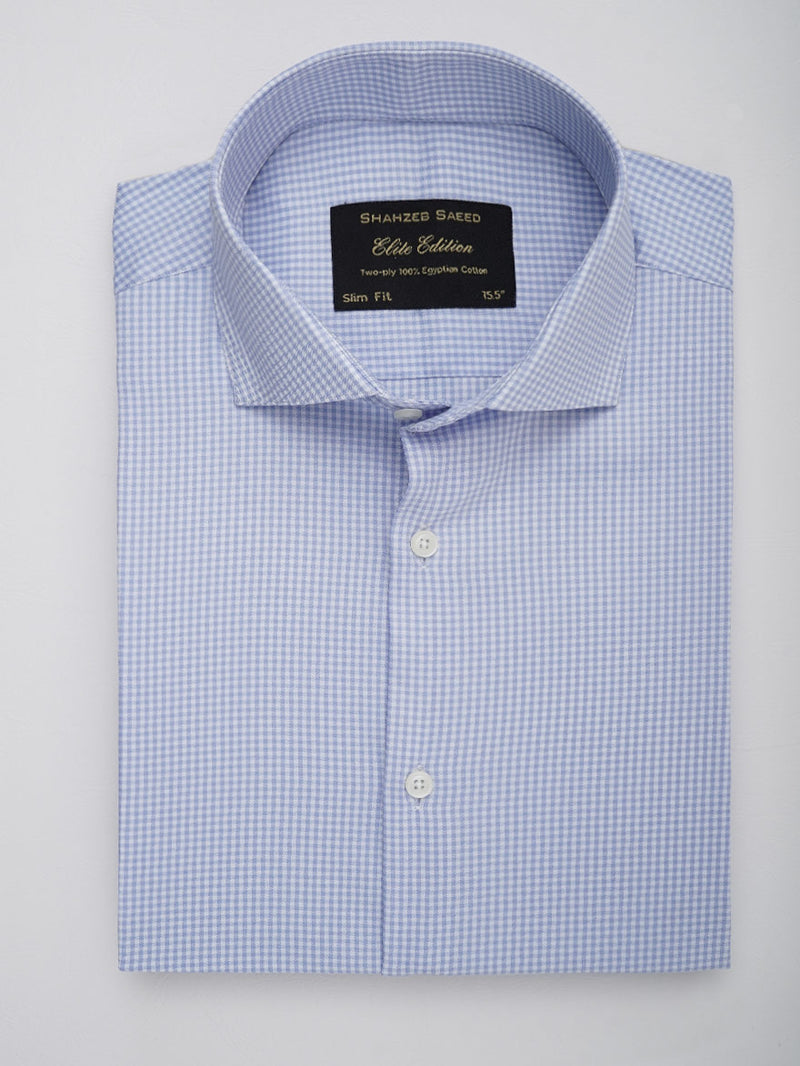 Light Blue Micro Checkered, Elite Edition, Cutaway Collar Men’s Formal Shirt (FS-146)