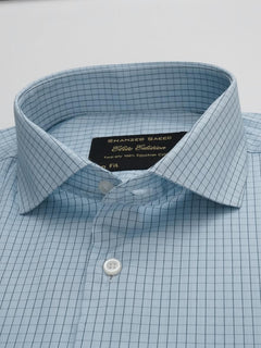 Light Blue Checkered, Elite Edition, Cutaway Collar Men’s Formal Shirt (FS-147)