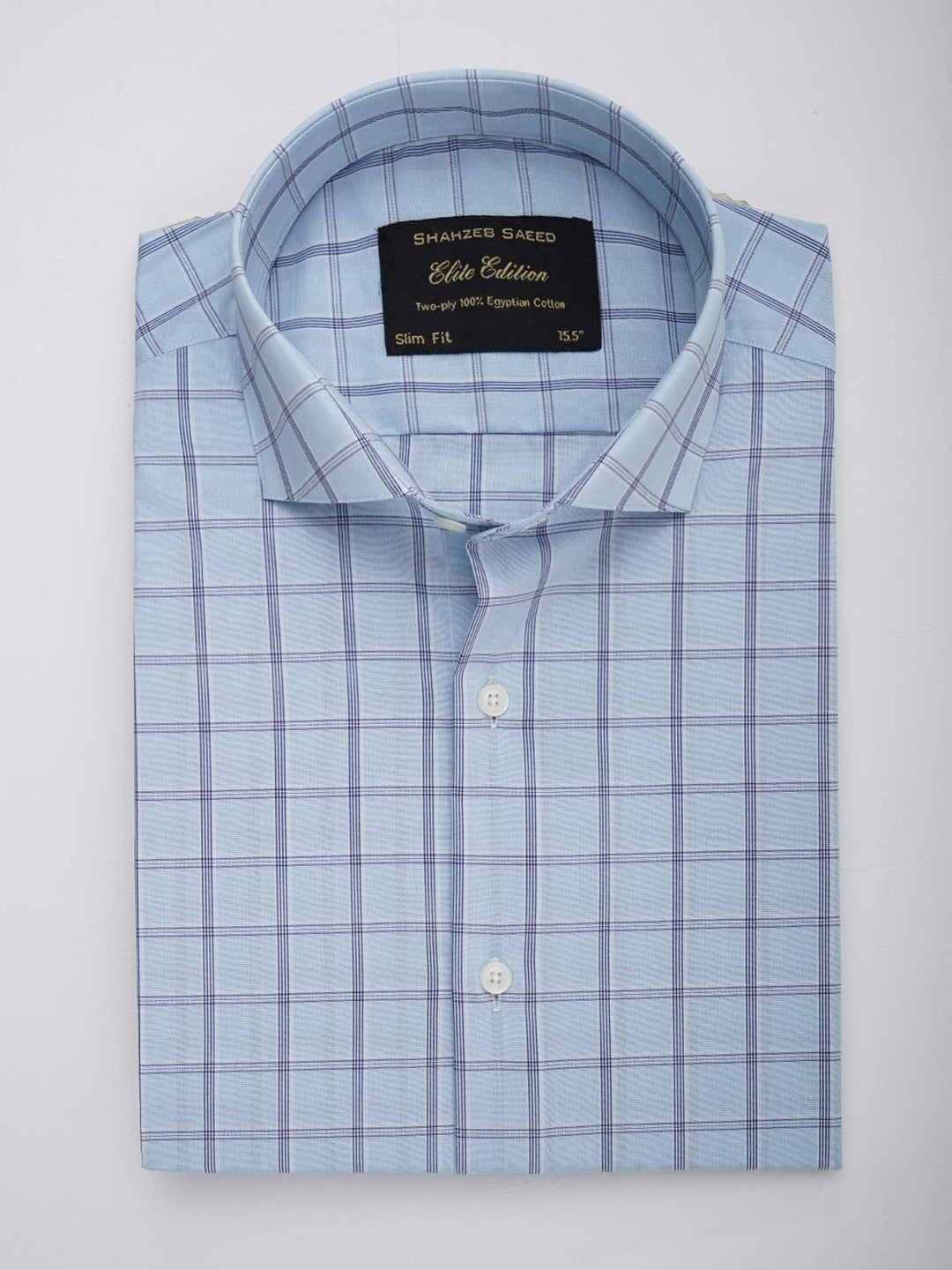 Light Blue Checkered, Elite Edition, Cutaway Collar Men’s Formal Shirt (FS-148)