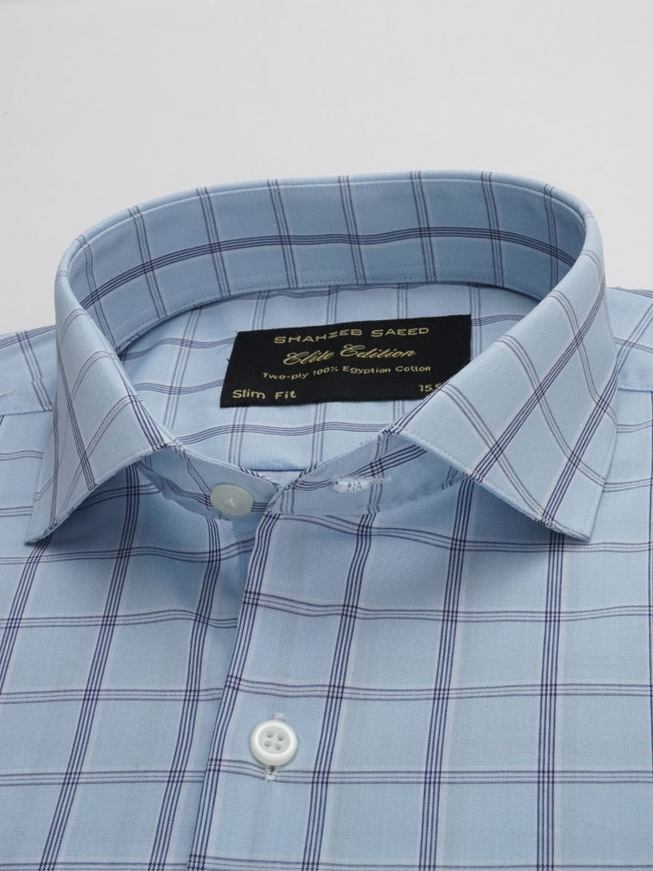 Light Blue Checkered, Elite Edition, Cutaway Collar Men’s Formal Shirt (FS-148)