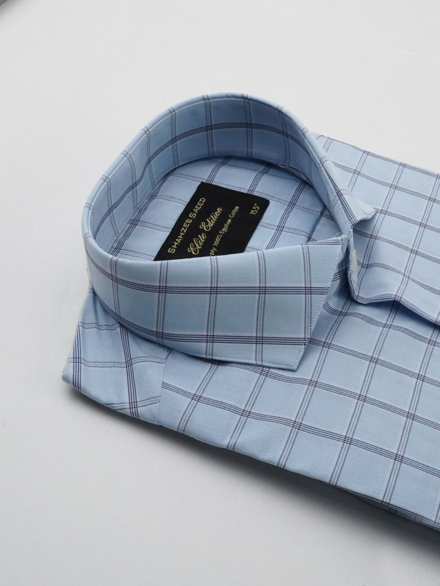 Light Blue Checkered, Elite Edition, Cutaway Collar Men’s Formal Shirt (FS-148)