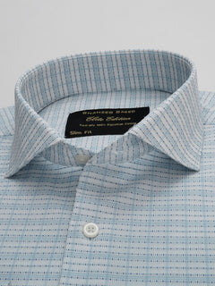 White & Blue Self Checkered, Elite Edition, Cutaway Collar Men’s Formal Shirt (FS-152)