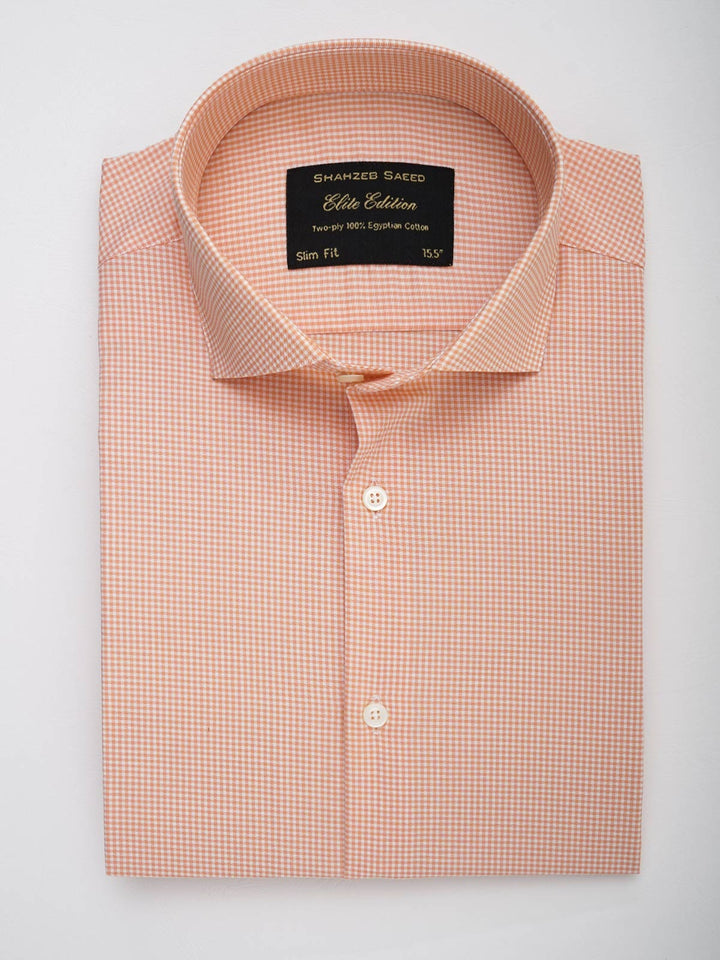 Peach Micro Checkered, Elite Edition, Cutaway Collar Men’s Formal Shirt (FS-154)