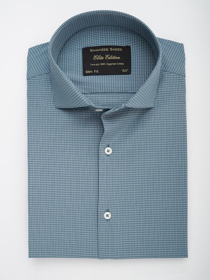 Turquoise Micro Checkered, Elite Edition, Cutaway Collar Men’s Formal Shirt (FS-160)