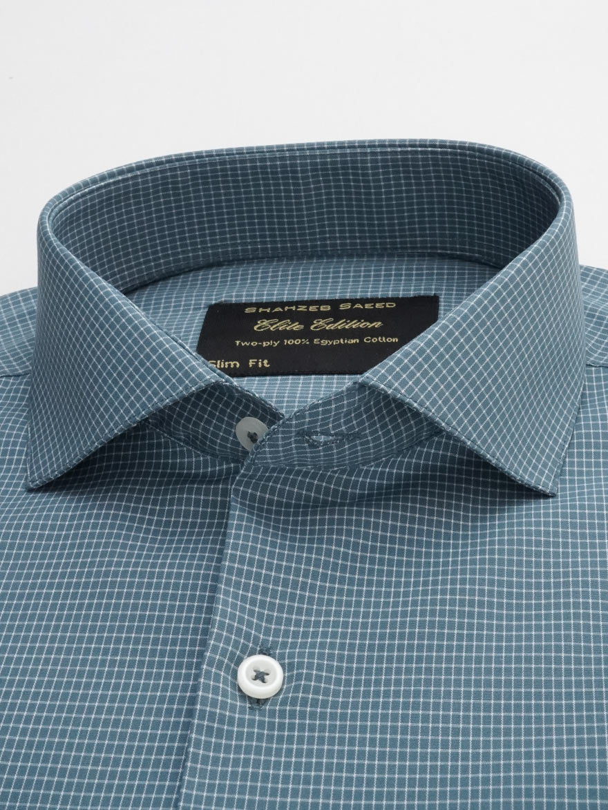 Turquoise Micro Checkered, Elite Edition, Cutaway Collar Men’s Formal Shirt (FS-160)