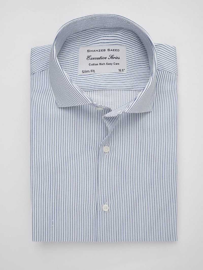 White & Blue Striped, Executive Series, Cutaway Collar Men’s Formal Shirt (FS-167)