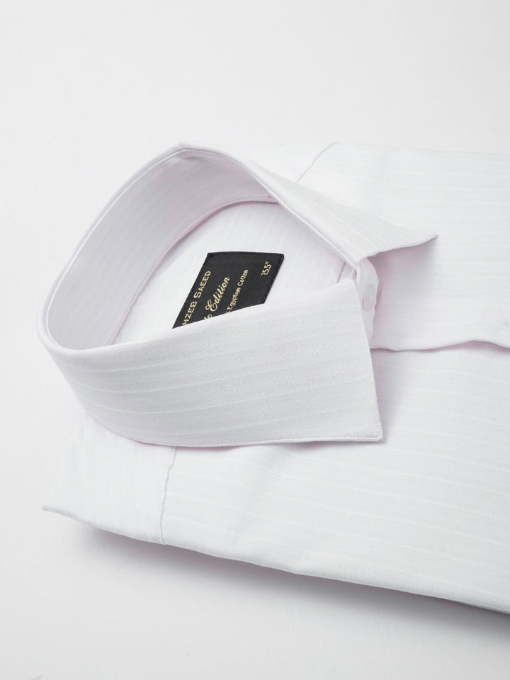 Baby Pink & White Self Striped, Elite Edition, French Collar Men’s Formal Shirt (FS-019)