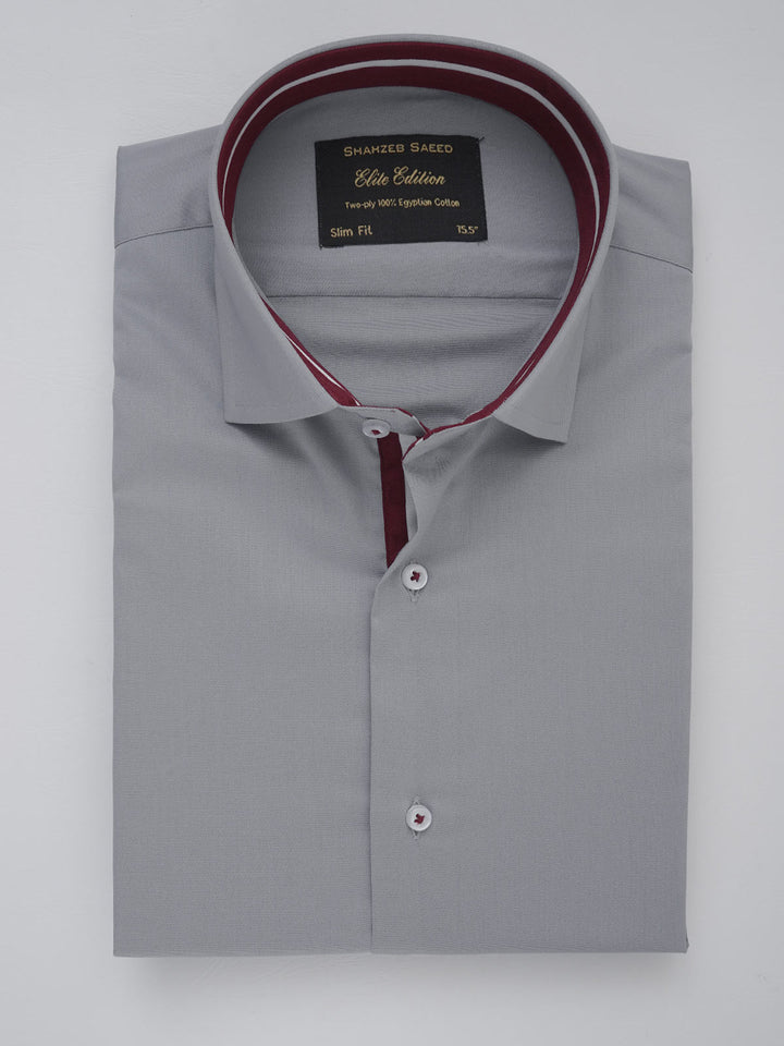 Grey Plain, Elite Edition, French Collar Men’s Designer Formal Shirt (FS-214)