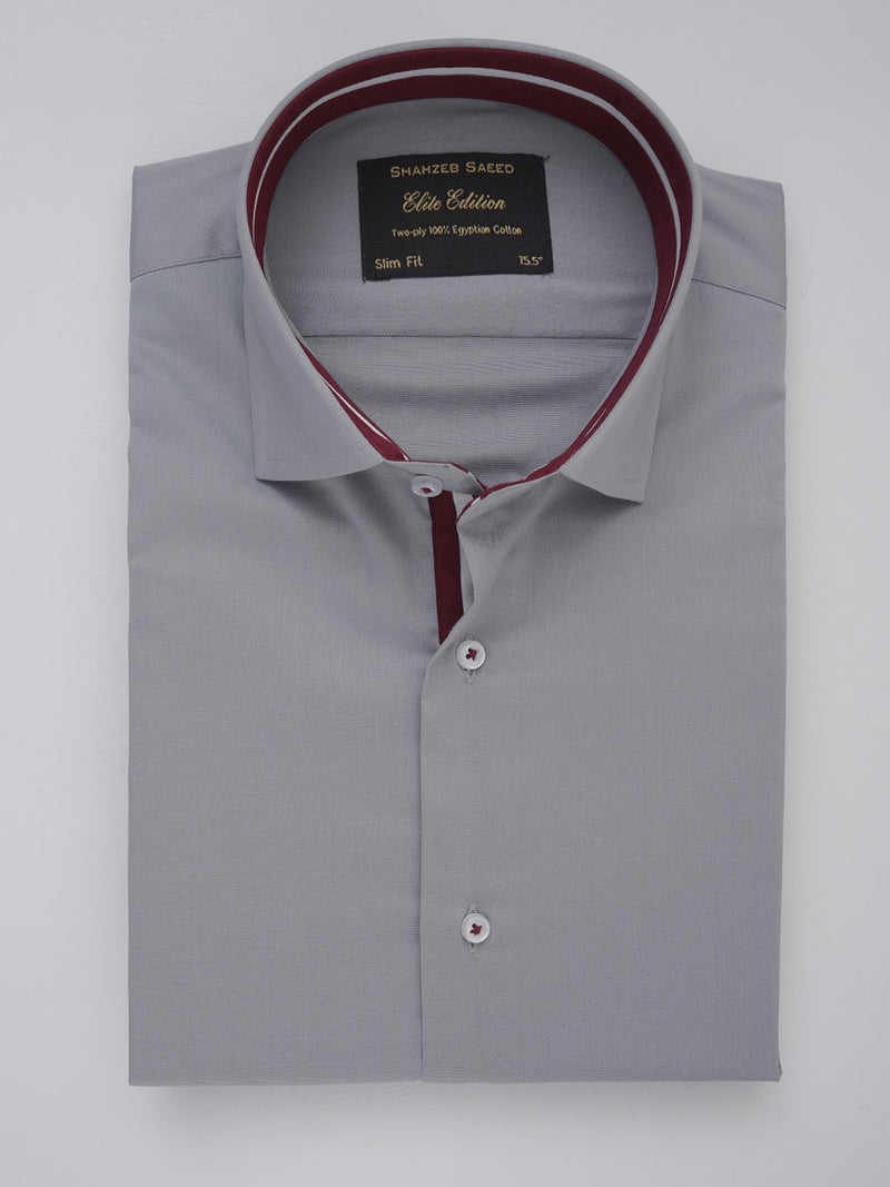 Grey Plain, Elite Edition, French Collar Men’s Designer Formal Shirt (FS-214)