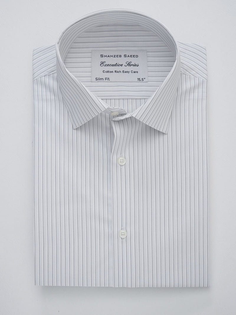 Grey & White Self Striped, Executive Series, French Collar Men’s Formal Shirt (FS-238)