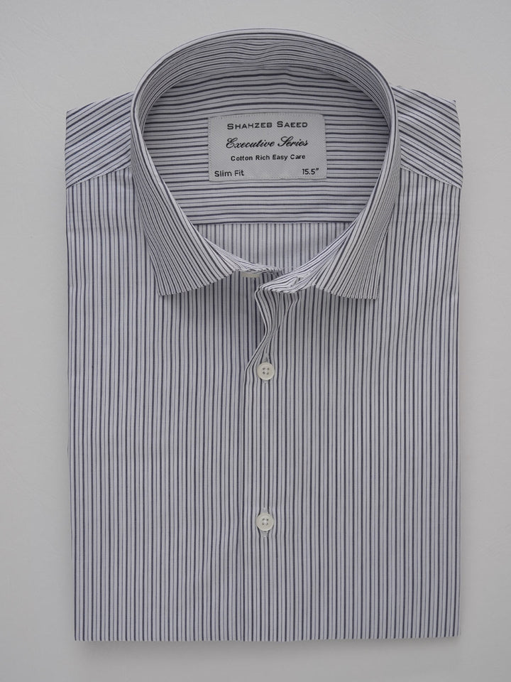 Navy Blue & White Striped, Executive Series, French Collar Men’s Formal Shirt (FS-258)