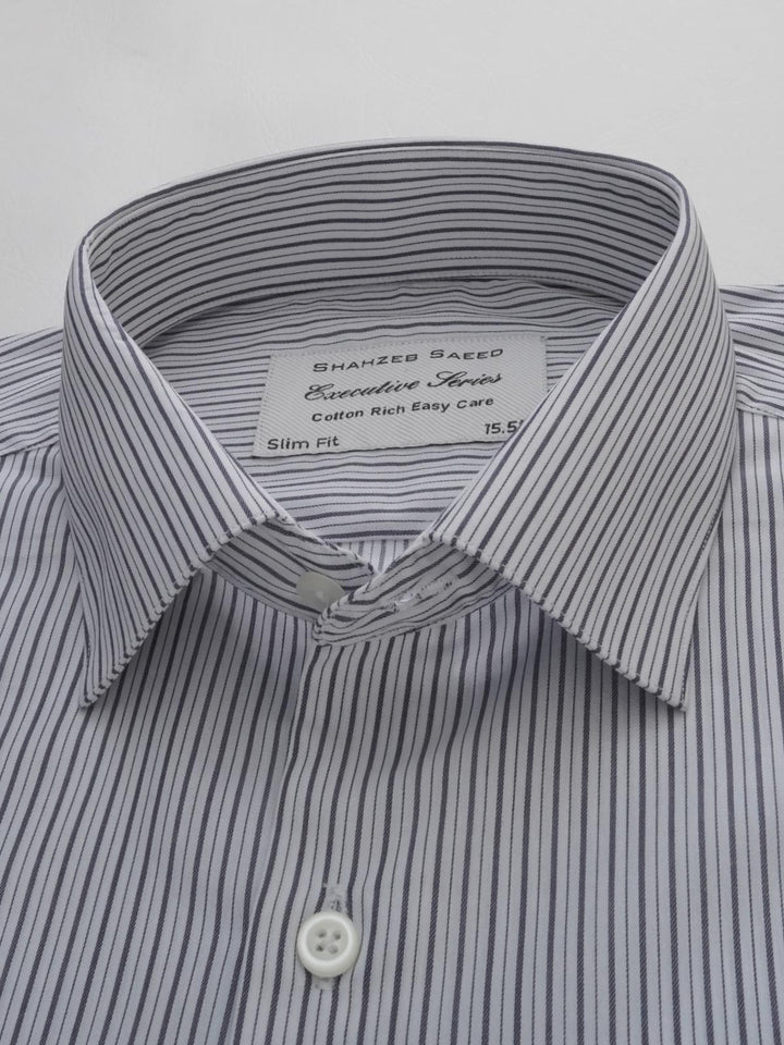 Navy Blue & White Striped, Executive Series, French Collar Men’s Formal Shirt (FS-258)