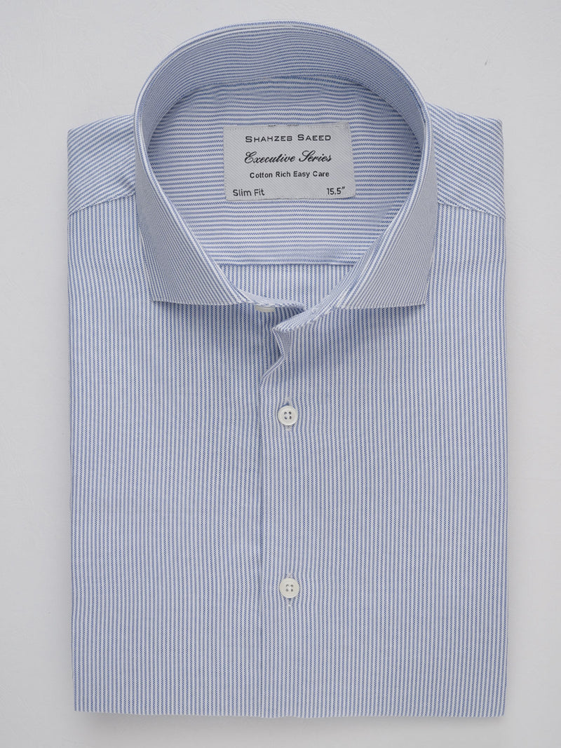 Blue & White Self Striped, Executive Series, Cutaway Collar Men’s Formal Shirt (FS-271)