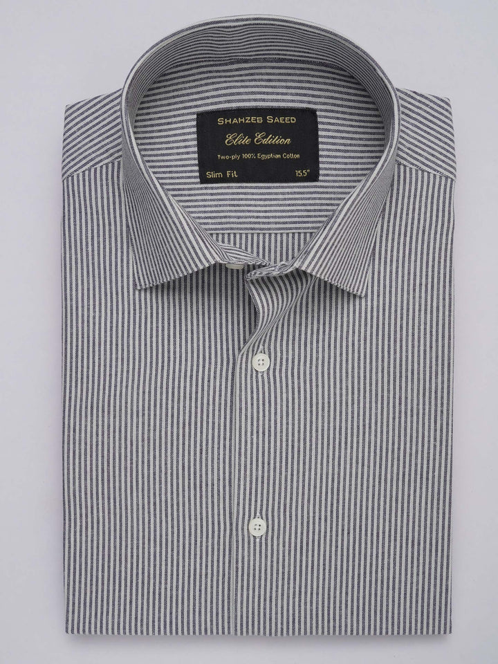 Grey & White Striped, Elite Edition, French Collar Men’s Formal Shirt (FS-297)