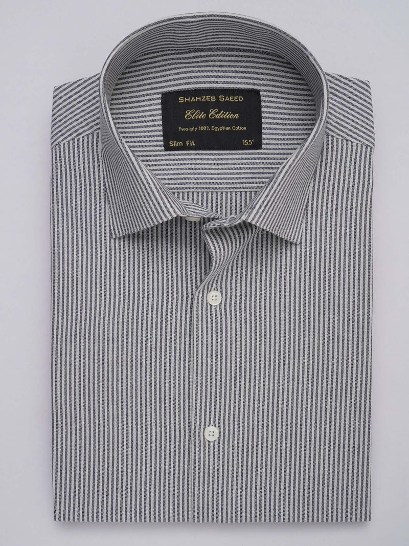 Grey & White Striped, Elite Edition, French Collar Men’s Formal Shirt (FS-297)