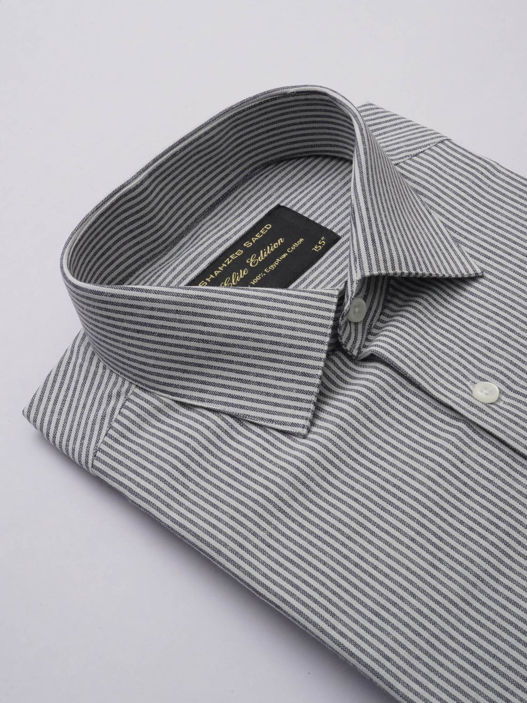 Grey & White Striped, Elite Edition, French Collar Men’s Formal Shirt (FS-297)