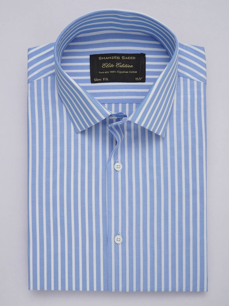 Blue & White Striped, Elite Edition, French Collar Men’s Formal Shirt (FS-298)