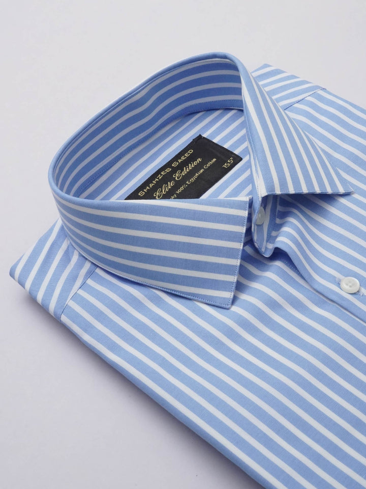 Blue & White Striped, Elite Edition, French Collar Men’s Formal Shirt (FS-298)