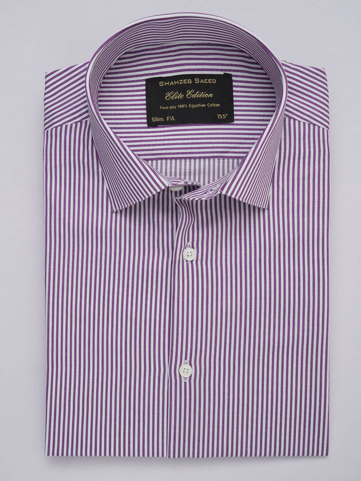 Purple & White Striped, Elite Edition, French Collar Men’s Formal Shirt (FS-299)