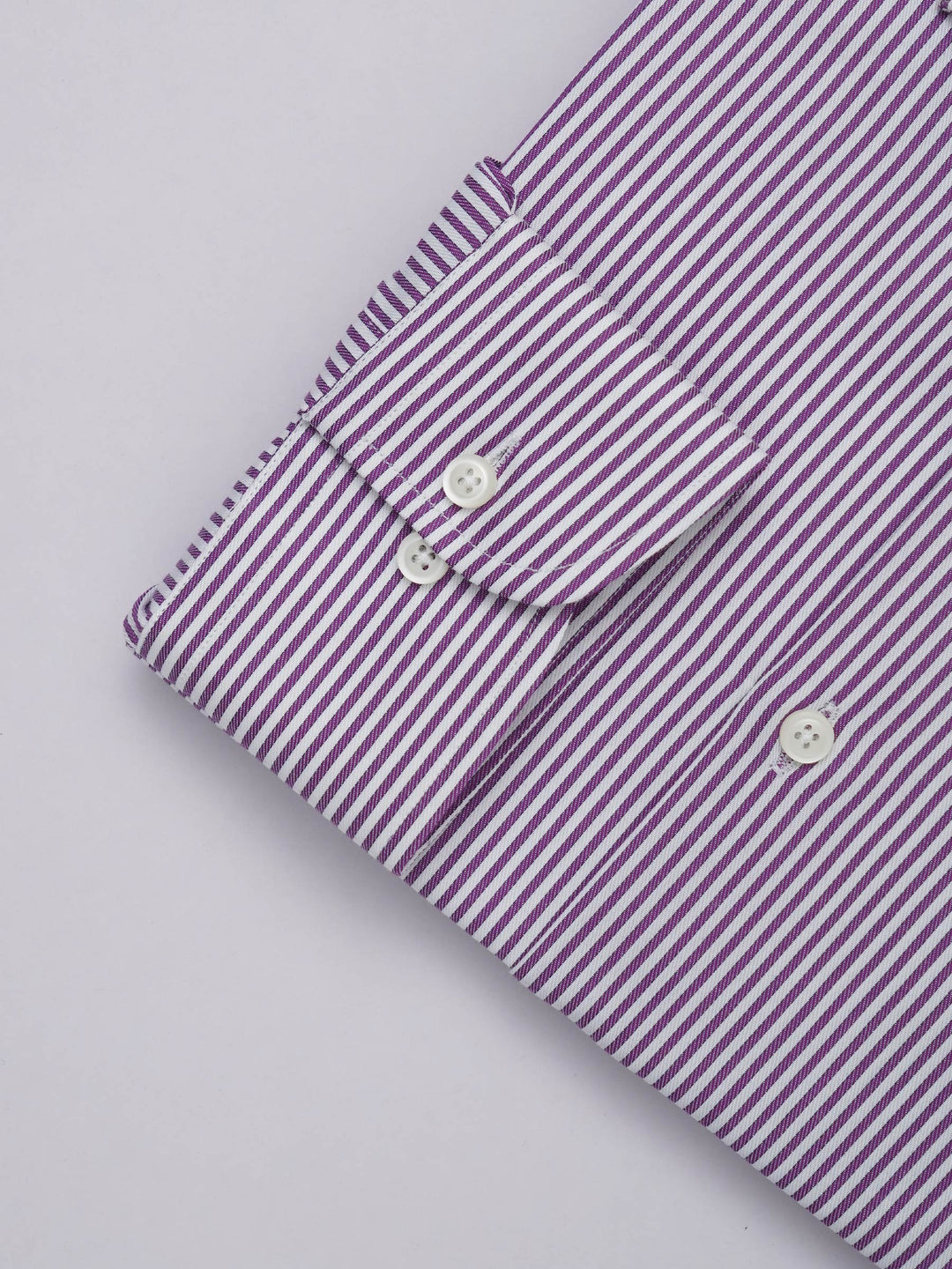 Purple & White Striped, Elite Edition, French Collar Men’s Formal Shirt (FS-299)