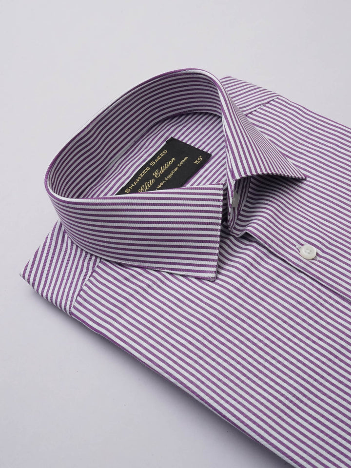 Purple & White Striped, Elite Edition, French Collar Men’s Formal Shirt (FS-299)